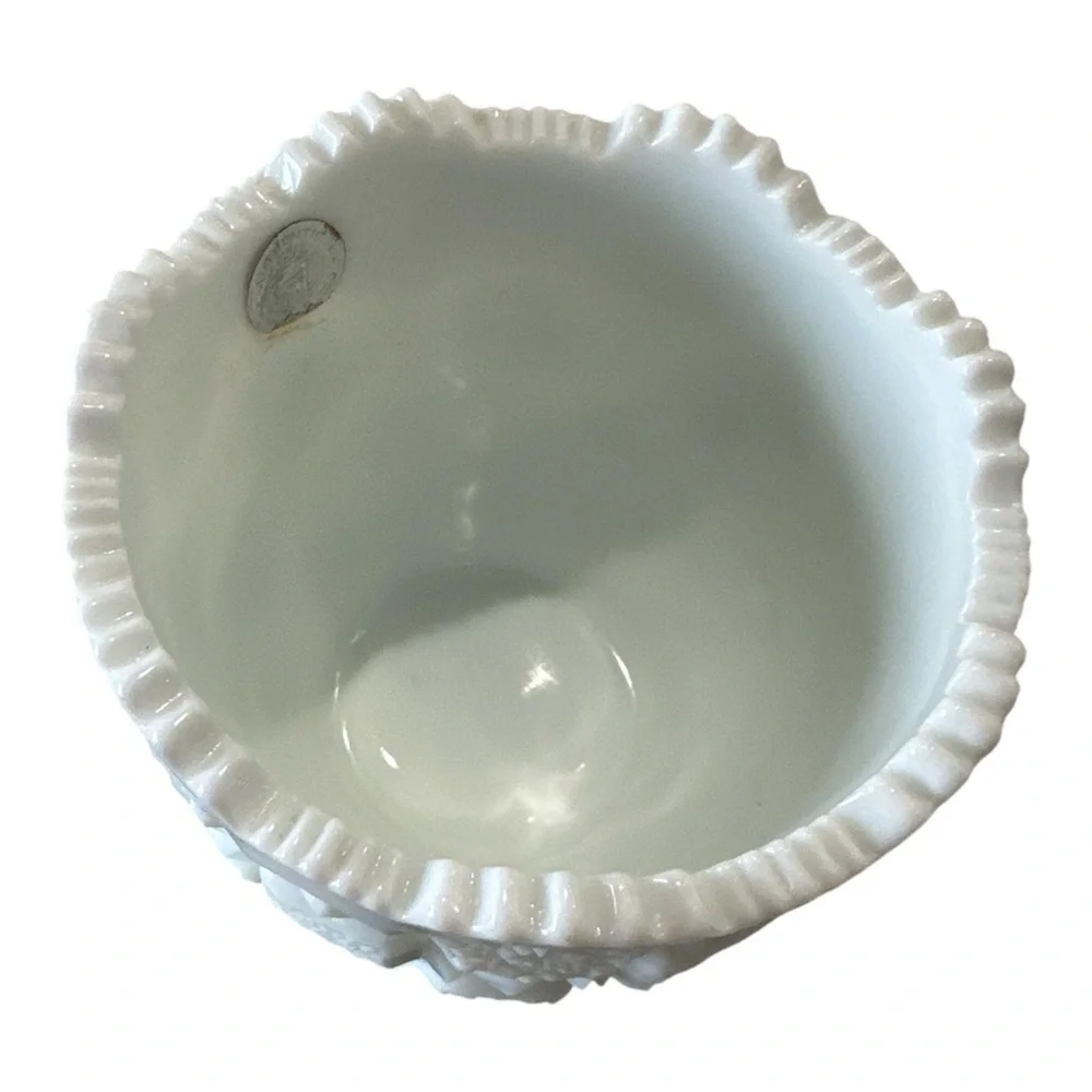 Westmoreland White Milk Glass Old Quilt Sawtooth Open Sugar Mini Planter Vase
